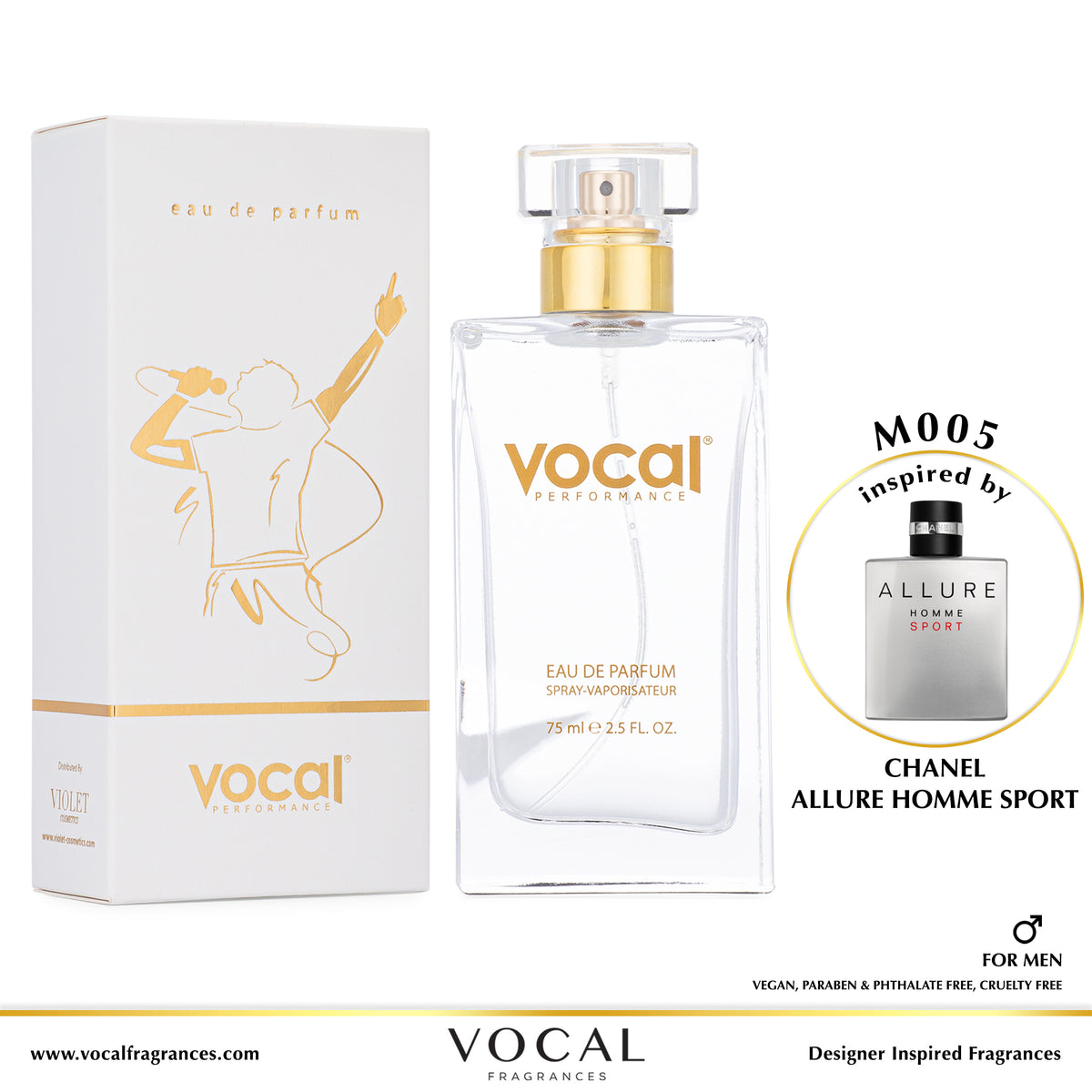  Vocal Performance M005 Eau de Parfum For Men Inspired by Allure  Homme Sport 2.5 FL. OZ. Perfume Vegan, Paraben & Phthalate Free Never  Tested on Animals : Beauty & Personal Care
