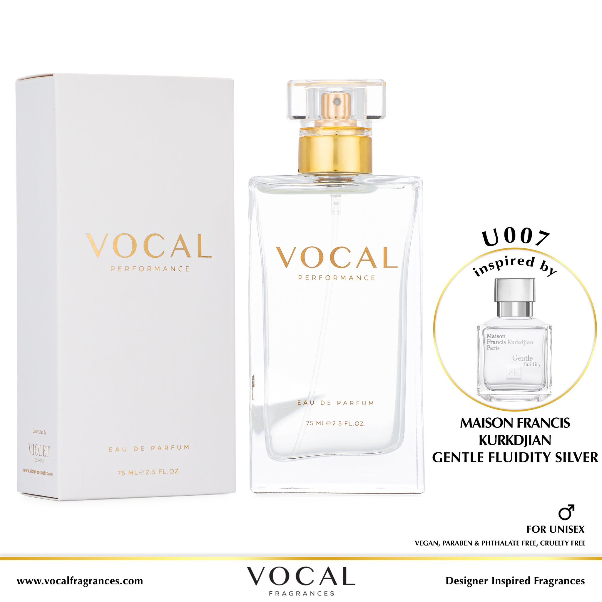 U007 Vocal Performance Eau De Parfum For Unisex Inspired by Maison Francis Kurkdjian Gentle Fluidity Silver