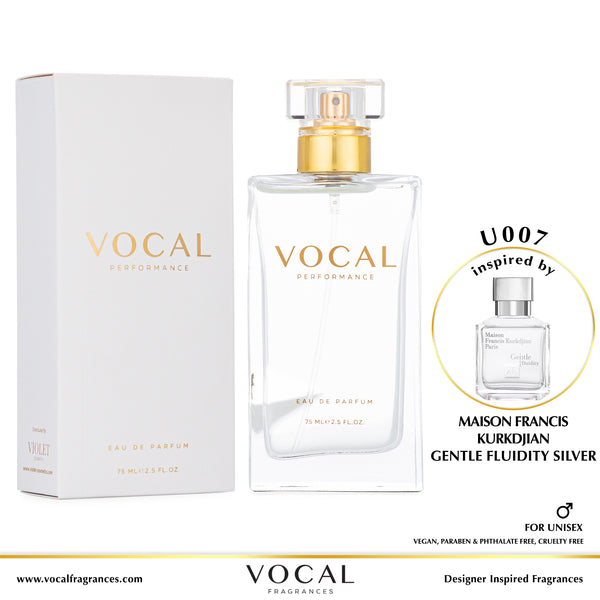 U007 Vocal Performance Eau De Parfum For Unisex Inspired by Maison Francis Kurkdjian Gentle Fluidity Silver