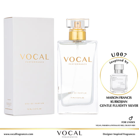 U007 Vocal Performance Eau De Parfum For Unisex Inspired by Maison Francis Kurkdjian Gentle Fluidity Silver
